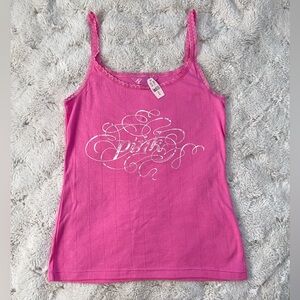 Victoria Secret PINK Tank Top with lace and bedazzled details / 2000s style